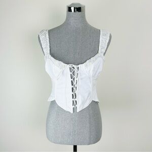 For Love & Lemons Denim Daisy White Lace-Up Corset Top